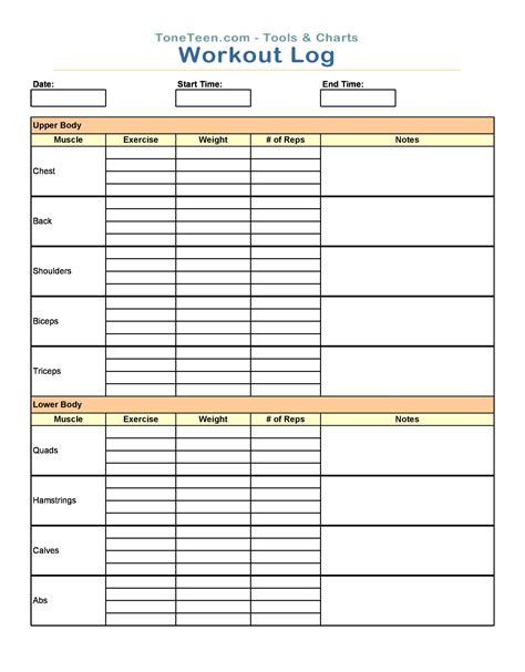 Workout Log Exercise Log Health And Fitness Printable Digital Planner Instant Download