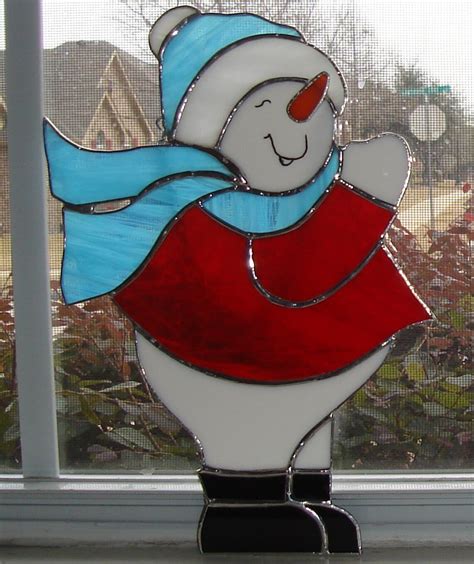 Stained Glass Snowman Snowfriend Suncatcher Winter Christmas Etsy