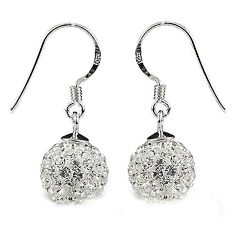 Bling 8mm White Disco Ball Shamballa Style Sterling Silver Dangly Drop