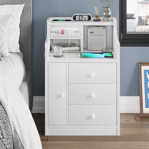 Nightstand With Charging Station And Hutch And 3 Drawermodern Bedside