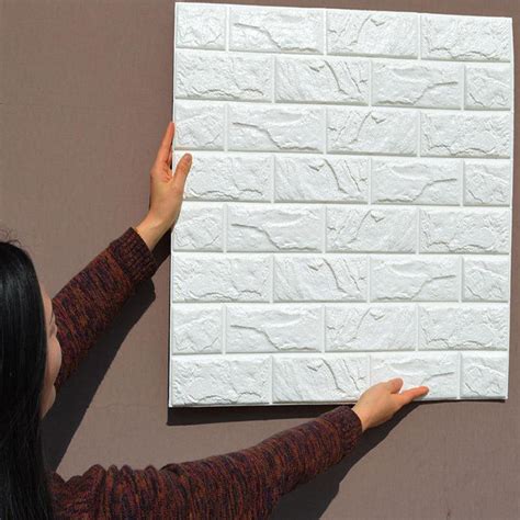 Pack Of 10 58 Sqft White Peel And Stick 3d Foam Brick Wall Tile In