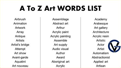 Art Vocabulary Words Grammarvocab