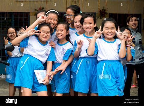 Group Of Vietnamese School Girls Pose For The Camera Stock Photo Alamy
