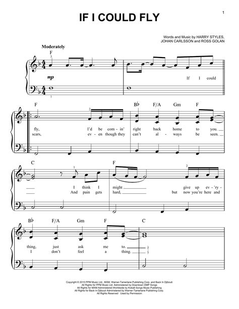 If I Could Fly Sheet Music By One Direction Easy Piano 164685