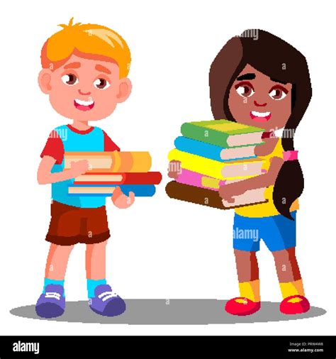 Cartoon Boy Holding Pile Books Stock Vector Images Alamy