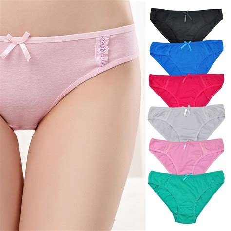 6 12 Pack Women Cotton Bikini Panties Sexy Lace Solid Low Rise Briefs