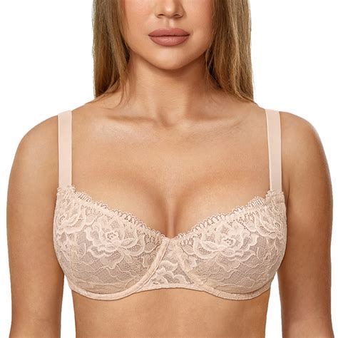 Delimira Womens Balconette Bra Push Up Underwire Unlined See Through