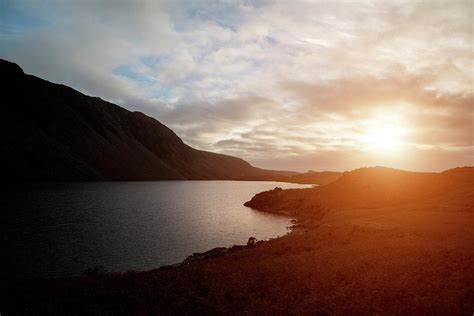 Beautiful Sunset Landscape Image Of Wast Water And Mountains In