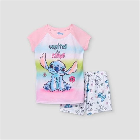 Girls Lilo And Stitch 2pc Pajama Set Pinkwhite M In 2021 Cute