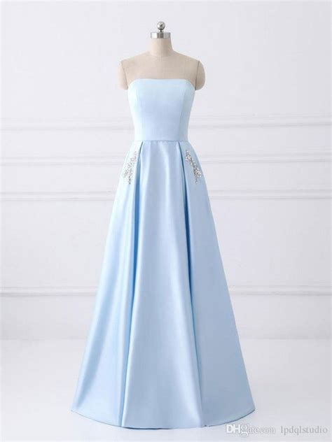 Light Sky Blue Prom Dress Strapless Lace Up Back Satin With