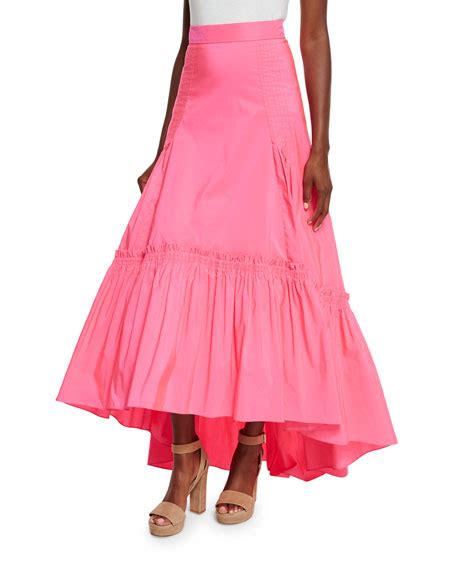 Peter Pilotto Long Bustled Taffeta Skirt Bright Pink
