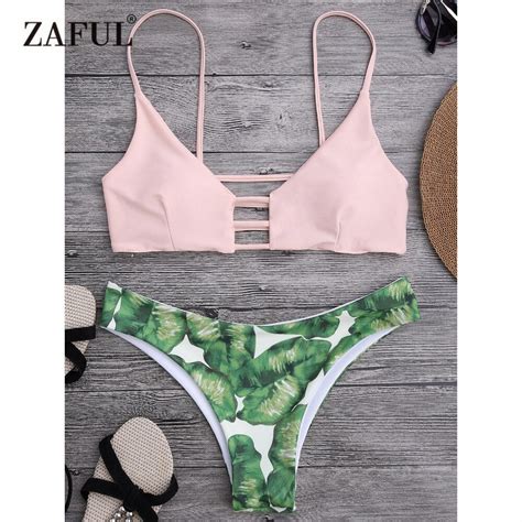 Zaful Bikini New Palm Tree Print Ladder Cut Bikini Swimsuit Women