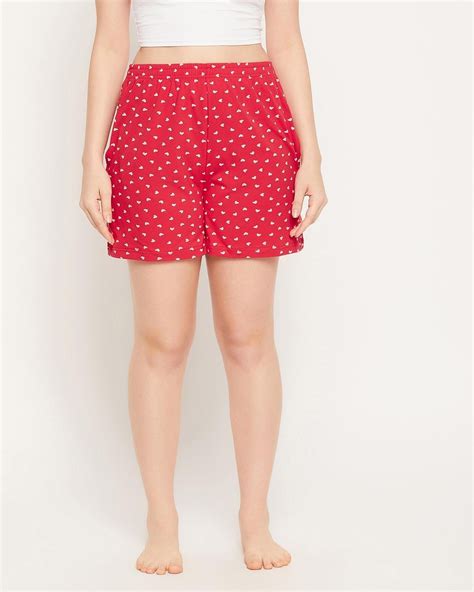 Buy Clovia Women S Red All Over Printed Boxer Shorts For Women Red