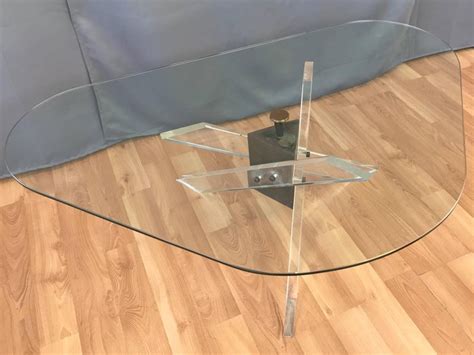 Maison jansen, paris lucite and brass coffee table. Architectural Lucite and Patinated Brass Tripod Base ...