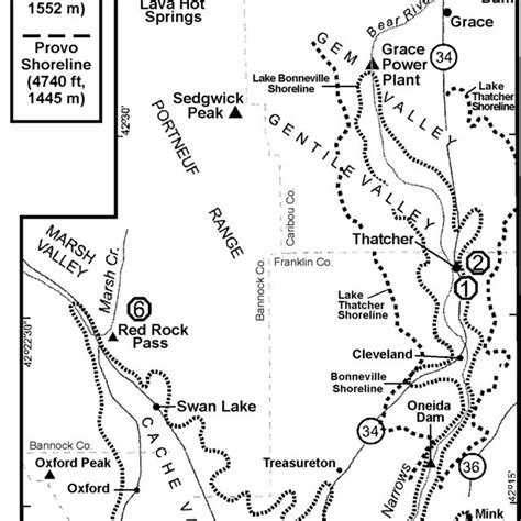 Map Of Lake Bonneville And The Path Of Its Flood Field Trip Stops Are