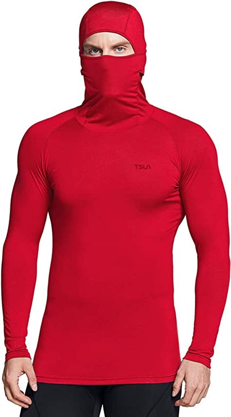 tsla men s thermal compression shirts hoodie with face cover long sleeve winter sports base