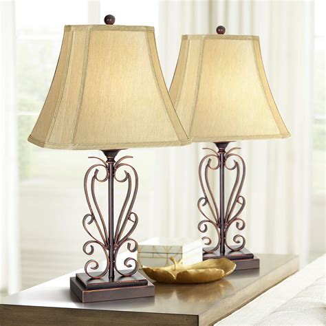 Set Of Two Iron Scroll Table Lamps By Franklin Iron Works 06424