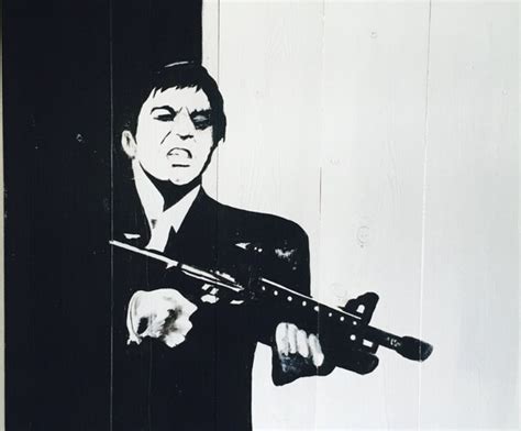 27x24 Scarface Painting on Wood Black and White Tony Montana