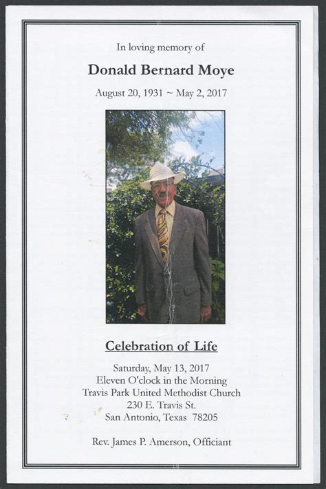 Funeral Program For Donald Bernard Moye May 13 2017 The Portal To