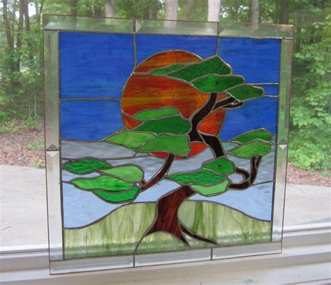Bonsai Tree Or Tree Of Life Stained Glass Flowers
