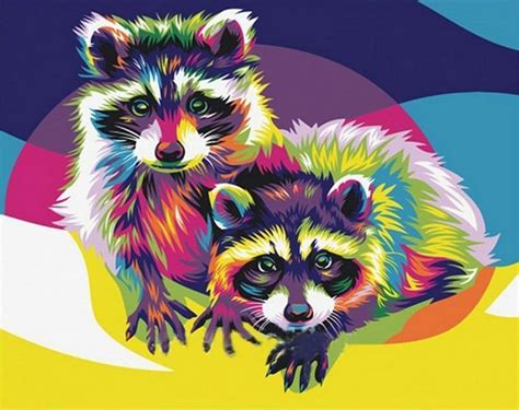 5d Diamond Painting Abstract Colorful Raccoons Kit Bonanza Marketplace