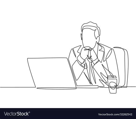 Work Focus Concept Single Continuous Line Drawing Vector Image
