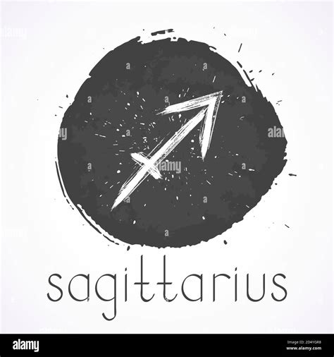 Vector Illustration With Hand Drawn Zodiac Sign Sagittarius On A Grunge