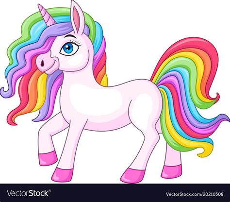 A Cartoon Unicorn With Rainbow Hair On A White Background Stock Photo