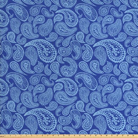 Blue Paisley Fabric By The Yard Continuous Drop Shaped Elements Ethnic