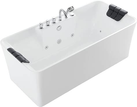 Empava Freestanding Whirlpool Bathtub Rectangular With Hydromassage Adjustable Water Jets