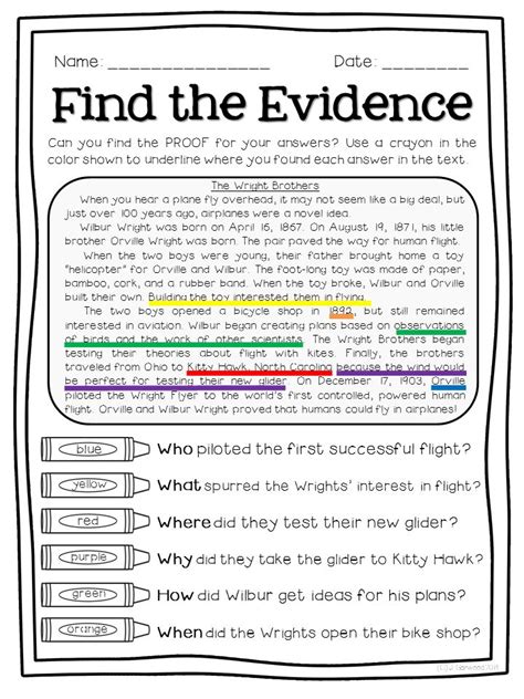 Free Printable Text Evidence Worksheets
