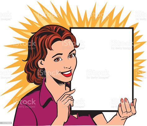 Retro Cartoon Woman Holding A Blank Sign Stock Vector Art And More Images