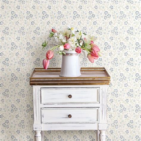 3119 13052 Patsy Blue Floral Wallpaper By Chesapeake