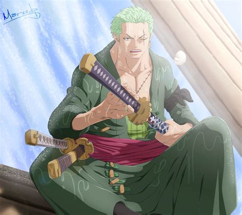 One Piece Roronoa Zoro Anime Boys Warrior Katana Green Hair Anime