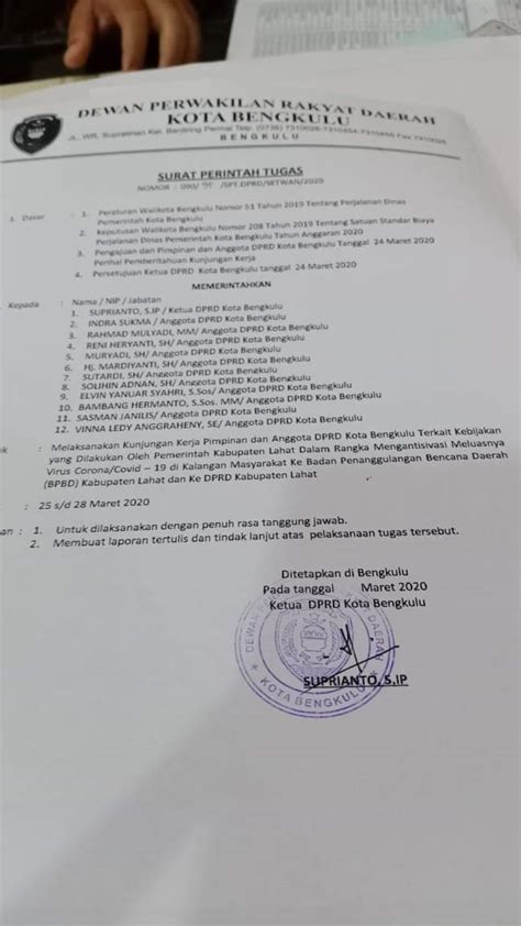 Contoh surat lamaran kerja yang baik dan benar. Beredar Surat 15 Anggota DPRD Kota Bengkulu DL, Marliadi ...