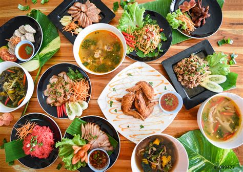 Thai food served on dining table Tradition northeast food Isaan - stock photo | Crushpixel