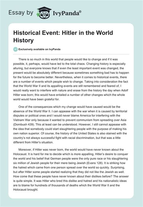 Historical Event Hitler In The World History 598 Words Essay Example