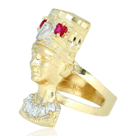 10k Yellow Gold Created Diamond And Ruby Nefertiti Ring 150ct Wjd