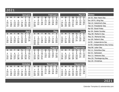 12 Month One Page Calendar Template For 2021 Free Printable Templates