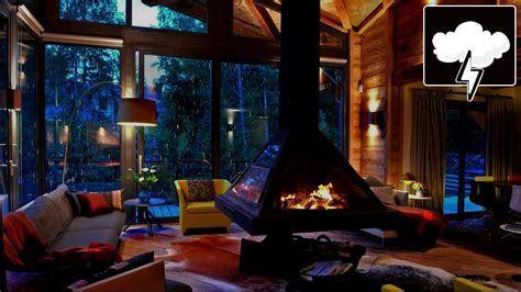 Cozy Log Cabin Ambience With Thunderstorm Rain Sounds And Fireplace