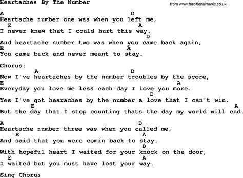 Heartaches By The Number By George Jones Counrty Song Lyrics And Chords