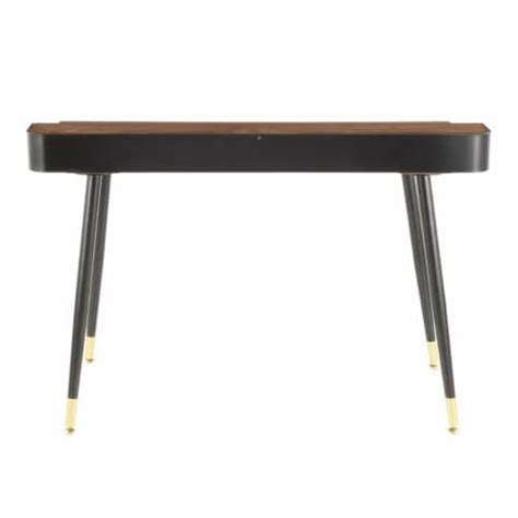 Harvey Mid Century Modern Desk In Black Metal And Walnut Wood With Gold