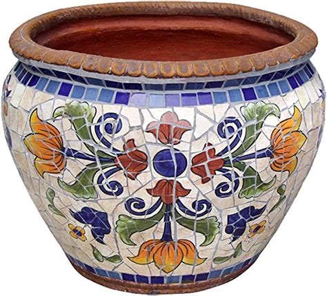 Zhky Courtyard Hand Painted Ceramic Mosaic Large Flower Pot Villa
