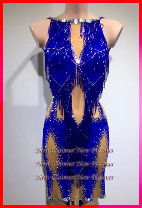 l3800 ballroom rhythm salsa latin samba swing dance dress us 6 bead fringes blue ebay swing