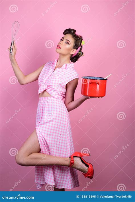 Pretty Girl In Vintage Style Pin Up Woman With Trendy Makeup Pinup