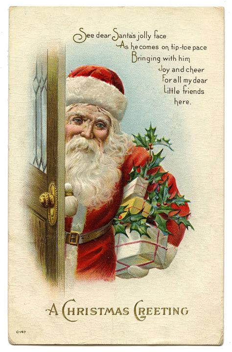 The Graphics Fairy Llc Vintage Christmas Image Santa At Door