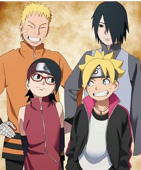 Naruto Sasuke Boruto Y Sarada Naruto Personnages Boruto Et Naruto