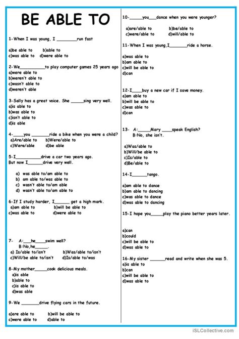 Be Able To English ESL Worksheets Pdf Doc