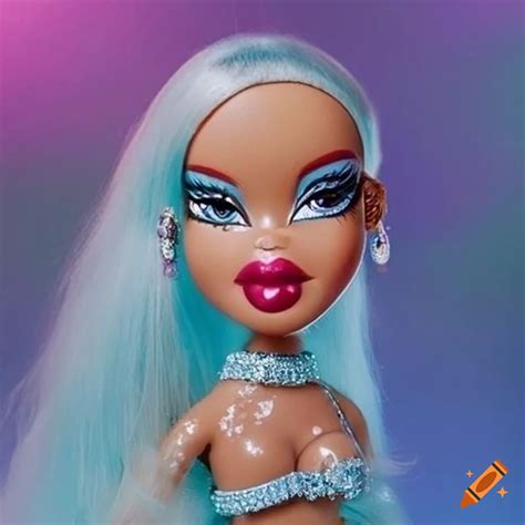 Fashion Doll In Vibrant Orange Pink Teal Dress With Blue Hair On Craiyon