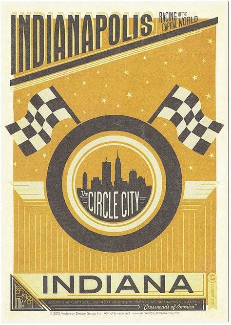 Postcard Of Indianapolis The Circle City Indy 500 Travel Poster Style
